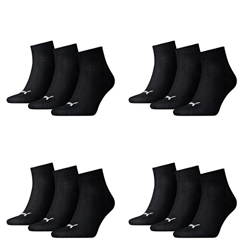 PUMA Quarters 12 Unidades Calcetines Deportivos, Hombre, Quarters Sportsocken 12er Pack, Negro, 43-46