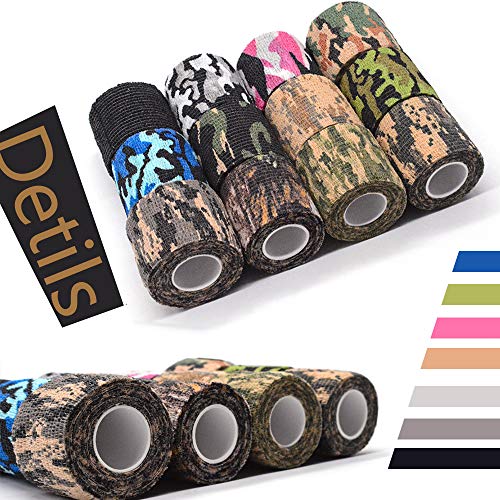 QPOWER Cintas de Camuflaje para Exteriores no Tejidas Autoadhesivas Envoltura de Rifle Woodland Camo (12PCS)