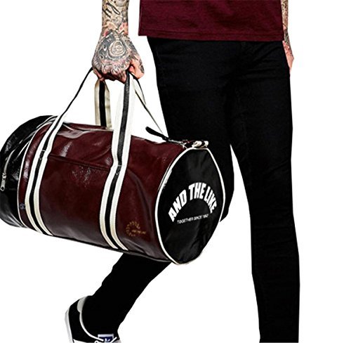 Quanjie Bolsa Gimnasio de Viaje Impermeable Bolsas Deporte PU Cuero Bolsos Deportivos Fin de Semana Travel Duffle Bag para Hombres y Mujeres (Rojo)