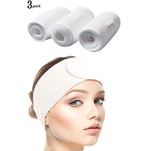 Queta pelo banda para maquillaje, cosméticos cinta Rizo, ajustable pelo – Banda con velcro 3pcs (Blanco)