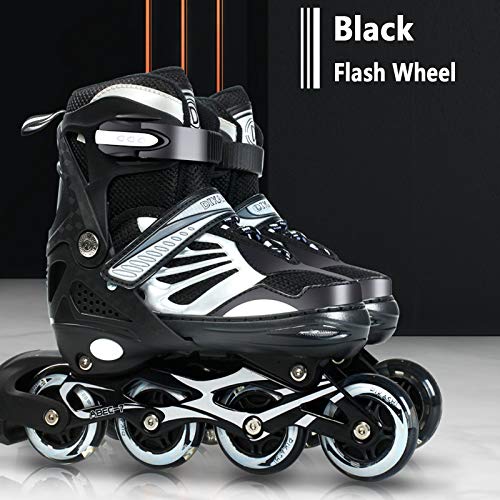 QYTK Hijo y Adolescentes Profesional Patines en Línea con luz Completa LED Ruedas, Patines (27-41) Tamaño Ajustable Flashing Roller Blades para niños y Niñas,Negro,Large 37~41