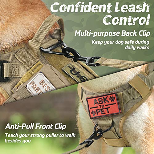 rabbitgoo Arnes Perro Grande No-Pull Arnes Perro Antitirones Táctico de Malla Transpirable Chaleco para Entrenamiento con 2 Anillos Ajustable con Sistema Molle para Entrenar Caminar Cazar Marrón L