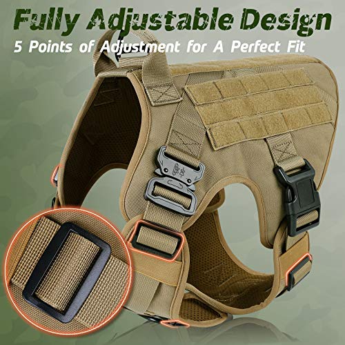 rabbitgoo Arnes Perro Grande No-Pull Arnes Perro Antitirones Táctico de Malla Transpirable Chaleco para Entrenamiento con 2 Anillos Ajustable con Sistema Molle para Entrenar Caminar Cazar Marrón L