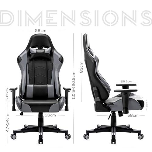 Racing Silla Gamer, IntimaTe WM Heart Silla Gaming de Ergonómica, Silla con Reposacabeza Apoyo y Cojín Lumbar, Cuero Sintético PU, para Los Jugadores de PC Gamer (Gris)