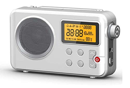 Radio NK-AB1904 FM / AM - Radio Portátil de Sobremesa, Pantalla LCD con Luz, Antena, Altavoz, 4 Pilas AA, cable DC5V, Blanca (Función Radio Despertador)