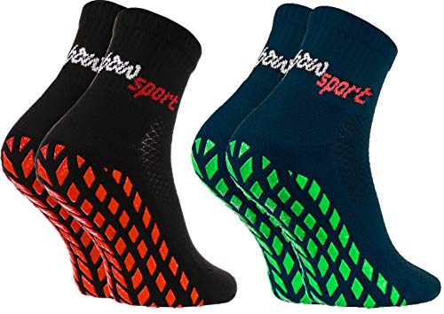 Rainbow Socks - Hombre Mujer Calcetines Antideslizantes de Deporte - 2 Pares - Negro Azul - Talla 44-46