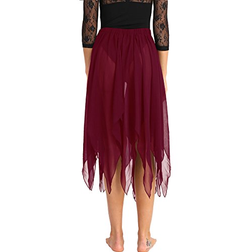 ranrann Asimétrica Falda de Ballet para Mujer Irregular Chifón Vestido de Danza del Vientre Cintura Elástica Falda de Latín Tango Flamenco Dancewear Vino Rojo One_Size