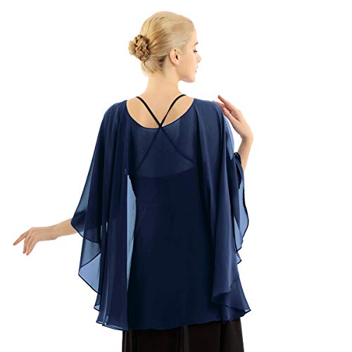 ranrann Chal Larga de Boda Fiesta para Mujer Estola de Gasa Verano Capa Chifón Elegante de Novia Cárdigan de Playa Top Bolero de Ceremonia Noche Azul Marino One Size