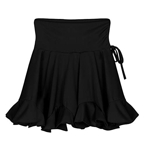 ranrann Falda de Baile Latino para Mujer Falda Corta de Danza Rumba Tango con Volantes Cintura Alta Dancewear Vestido de Danza Moderna Culottes Negro Small