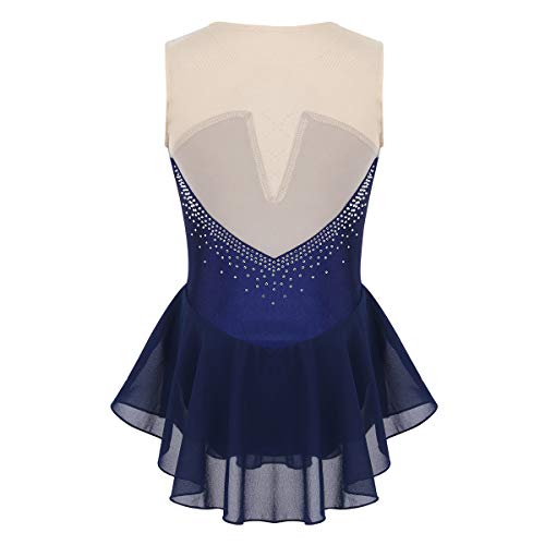 ranrann Maillot de Patinaje Artístico con Falda para Niña Vestido de Danza Ballet Diamantes Leotardo de Gimnasia Rítmica Baile Disfraz Bailarina Azul Marino 14 Años