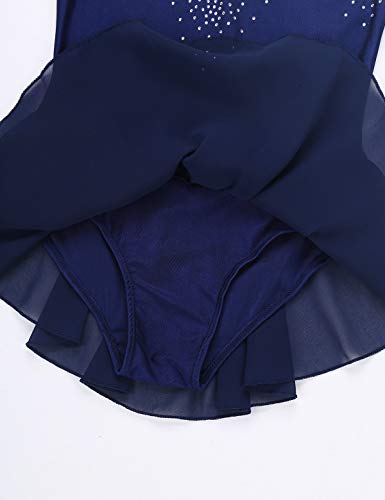 ranrann Maillot de Patinaje Artístico con Falda para Niña Vestido de Danza Ballet Diamantes Leotardo de Gimnasia Rítmica Baile Disfraz Bailarina Azul Marino 14 Años