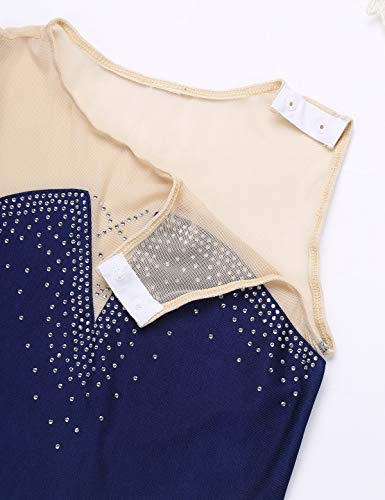 ranrann Maillot de Patinaje Artístico con Falda para Niña Vestido de Danza Ballet Diamantes Leotardo de Gimnasia Rítmica Baile Disfraz Bailarina Azul Marino 10 Años