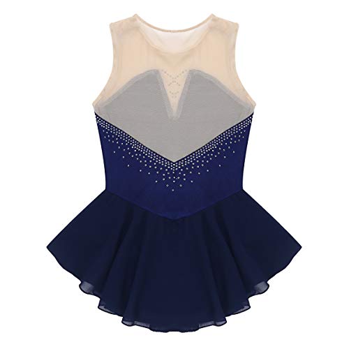 ranrann Maillot de Patinaje Artístico con Falda para Niña Vestido de Danza Ballet Diamantes Leotardo de Gimnasia Rítmica Baile Disfraz Bailarina Azul Marino 14 Años