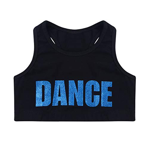 ranrann Tank Top de Yoga Danza para Niñas Chaleco Corto de Baile Moderno Estampado de Letra Sujetador Deportivo de Running Fitness Top Deportivo Niña Azul 10 Años