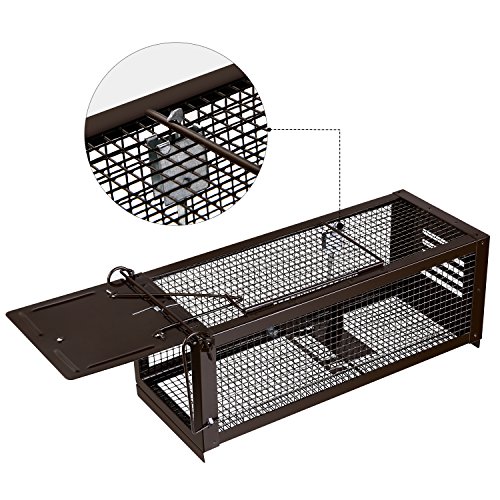 RatzFatz Jaula de trampa de metal para atrapar animales vivos pequeños como conejos, ratas, ratones, martas de haya u otros animales salvajes - Tamaño XXL - Sensibilidad ajustable - Negro