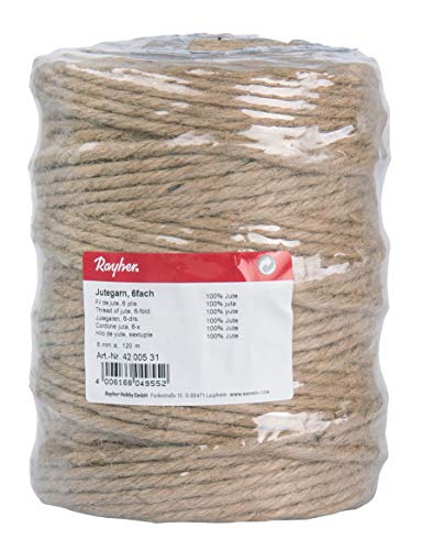 Rayher Hilo de Yute, Sextuple, 4-6mm ø Aprox, Natural, Bobina 120m