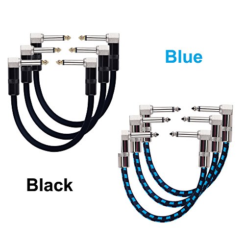 Rayzm Guitarra Cable Patch-1/4" Silencioso Cable Pedalera Patch Cable, Derecha Masculino de ángulo para Hombre Instrumento Patch Alambre para Guitarra/Bajo Pedales de Efectos (Pack de 3, Negro)