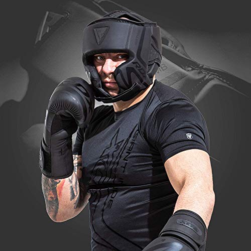 RDX Casco Protector Boxeo Entrenamiento MMA Fighting Headgear | Protector de Cara y Orejas de Muay Thai de Piel de Piel de convección Negro Mate | Ideal para Artes Marciales