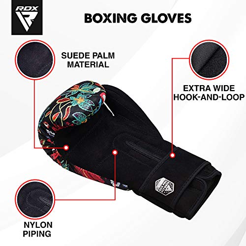 RDX Guantes de Boxeo Mujer para Entrenamiento y Muay Thai | Flora Skin Mitones para Sparring, Kick Boxing | Boxing Gloves para Saco Boxeo, Combate Training