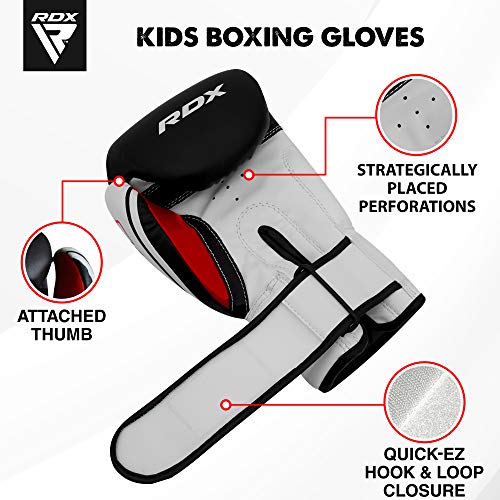 RDX Guantes de Boxeo Niño para Entrenamiento y Muay Thai | Maya Hide Cuero Junior 4oz, 6oz Mitones para Kick Boxing, Sparring | Combate Kids Boxing Gloves para Saco Boxeo Training