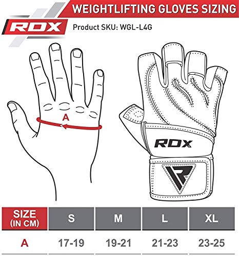 RDX Guantes Gimnasio Cuero con Muñequera Fitness Musculacion Culturismo Gym Levantamiento Pesas Entrenamiento Halterofilia Powerlifting Workout Antideslizante Weightlifting Gloves