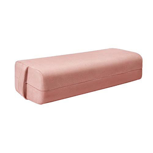 REEHUT Bolster Yoga Rectangular, Cojín de Meditación de Densidad Mixta y Soporte Cómodo, Relleno de Esponja y Funda de Ante Lavable, con Manija (66 x 26 cm) - Rosado