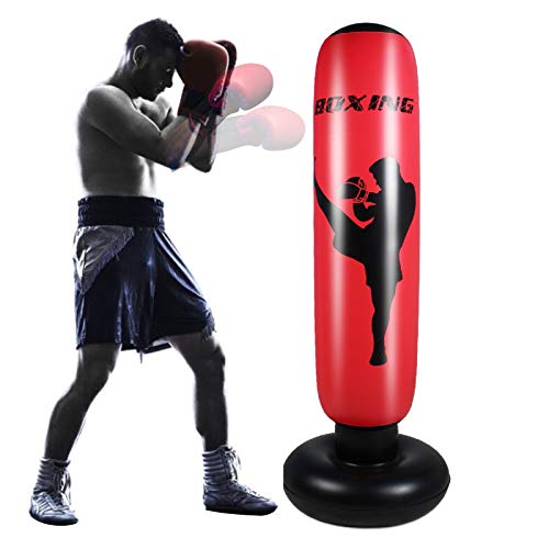 Rehomy Bolsa de Boxeo Inflable, Bolsa de Boxeo de pie Independiente, Bolsa de Velocidad de Torre de perforación para Ejercicio y Alivio del estrés (Red (67inch))