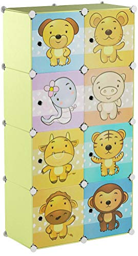 Relaxdays Armario Modular Infantil con Animales, Verde, 37x74x145 cm