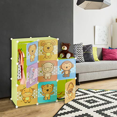 Relaxdays Armario Modular Infantil con Animales, Verde, 37x74x145 cm