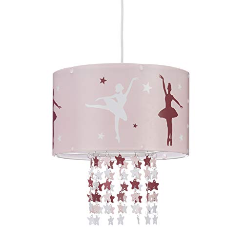 Relaxdays Lámpara Colgante Infantil, Motivo Bailarina, Estrellas Colgantes de Plástico, Rosa, Habitación de Niños, 30 cm