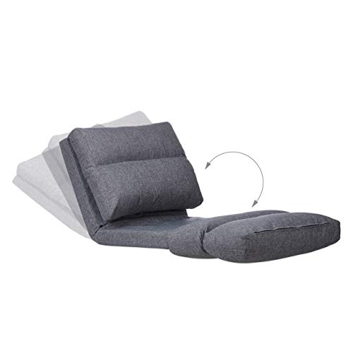 Relaxdays Silla Suelo, Lectura, Meditación, Cama, Colchón Plegable, Sillón Puff, Poliéster-DM, 1 Ud, 194 cm, Gris