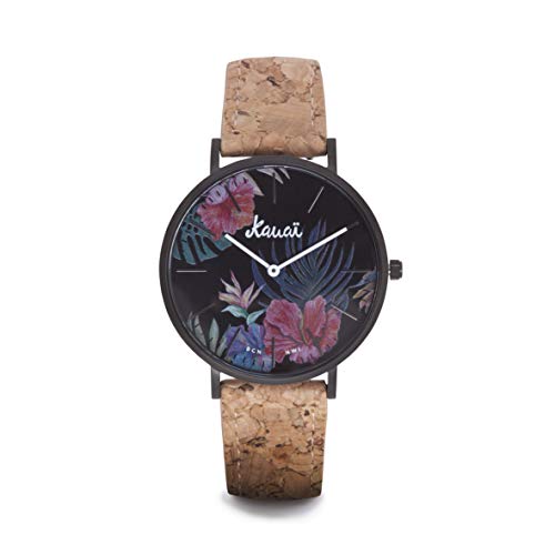 Reloj Floral Estampado Aloha Kaua HWI | 38mm | Correa de Corcho Intercambiable | Kauai Watches