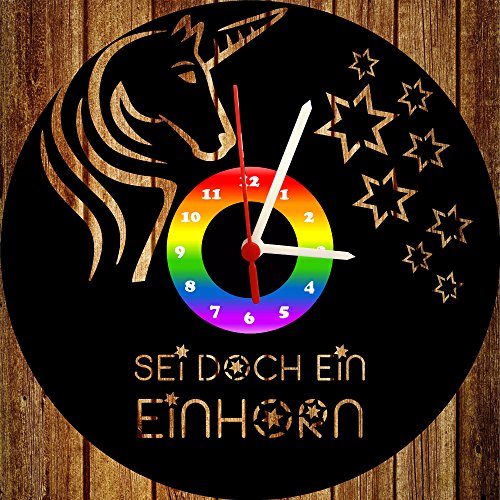 Reloj infantil de pared, diseño de unicornio, estrella, reloj de disco de vinilo con mecanismo de cuarzo y esfera de unicornio y estrellas