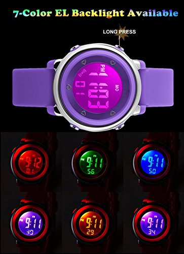 Relojes deportivos digitales para niñas Yesure. Reloj deportivo impermeable de 5 ATM con cronómetro de alarma, 7 luces traseras LED