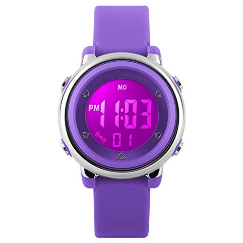 Relojes deportivos digitales para niñas Yesure. Reloj deportivo impermeable de 5 ATM con cronómetro de alarma, 7 luces traseras LED