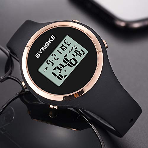 Relojes Digital Deportivo Multifunción Relojes Calendario Alarma Relojes Silicona para Mujeres Niñas, Negro