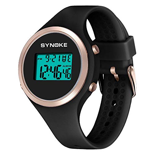 Relojes Digital Deportivo Multifunción Relojes Calendario Alarma Relojes Silicona para Mujeres Niñas, Negro