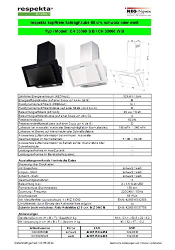 respekta CH33060WB - Casco inclinado (60 cm, eficiencia energética: B)