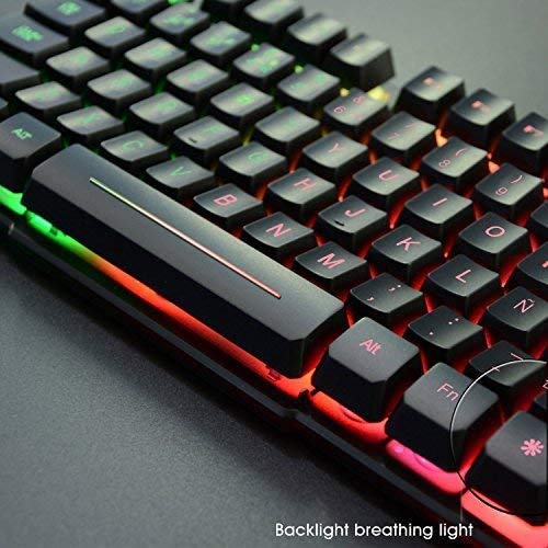 Rii RK100+ Novedoso Teclado USB Retroiluminado,Colores Rainbow y Panel metálico Resistente,Alta sensibilidad Ideal para Jugar, QWERTY con Layout Español Teclado espandido.