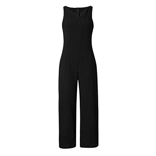 RISTHY Mujer Monos Jumpsuits de Escotado por Detrás Monos Sin Mangas Pantalones Anchos Sólido Playsuit Pantalones de Lino Elegante de Fiesta de Noche