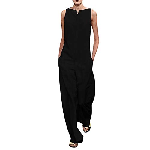 RISTHY Mujer Monos Jumpsuits de Escotado por Detrás Monos Sin Mangas Pantalones Anchos Sólido Playsuit Pantalones de Lino Elegante de Fiesta de Noche