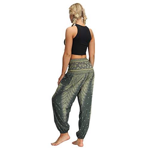 RISTHY Mujer Pantalones Harem Tailandes Hippies Vintage Boho Flores Verano Alta Cintura Elastica Casual Danza Yoga Pants Bombachos Playa con Bolsillos