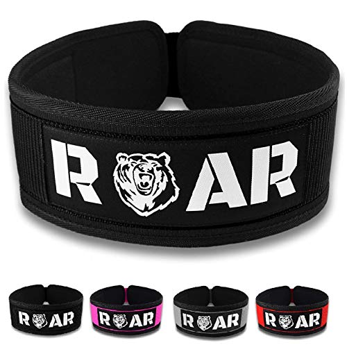 Roar® Cinturón Lumbar Gimnasio, Cinturon Gimnasio Hombre y Mujer, Cinturon Halterofilia, Powerlifting, Crossfit, Levantamiento Peso, Musculacion, Cinturon Gym Hombre, Cinturon Pesas (Negro, L)