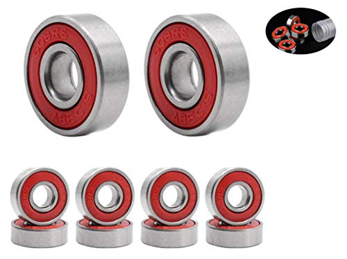 Rodamientos de Skate,608 RS Cojinetes de Patines 8 Pack Doble Rodamientos Metal Cojinetes de Skateboards Longboard para Fidget Spinner Proyecto de impresión en 3D Patinetas 608 ZZ ABEC-9 8mm Rojo