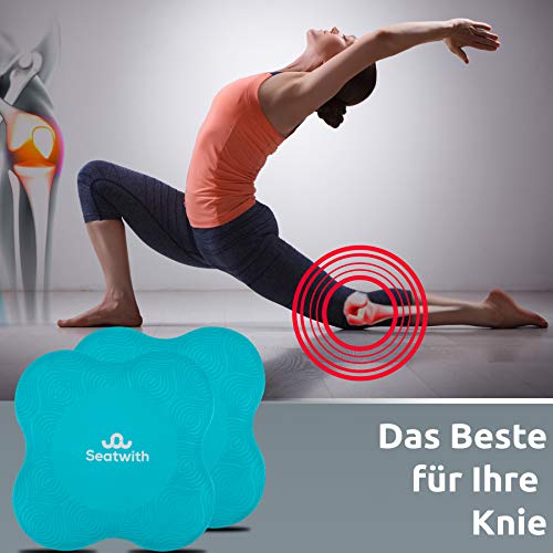 Rodillera para Yoga, 2 Cojines de Rodilla con Bolsa de Transporte + Instrucciones de Entrenamiento PDF Máximo Alivio y Soporte en Rodillas, Muñecas y Codos, Rodilleras 20x20cm, Pilates, Fitness