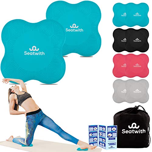 Rodillera para Yoga, 2 Cojines de Rodilla con Bolsa de Transporte + Instrucciones de Entrenamiento PDF Máximo Alivio y Soporte en Rodillas, Muñecas y Codos, Rodilleras 20x20cm, Pilates, Fitness