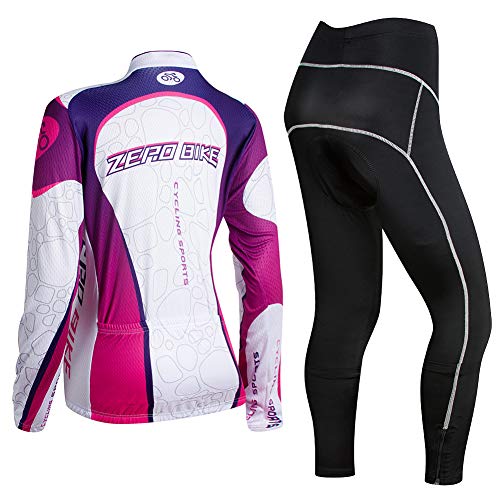 Ropa Ciclismo para Mujere, Ciclismo Maillot MTB de Manga Larga y Culotte Pantalones Acolchado 3D