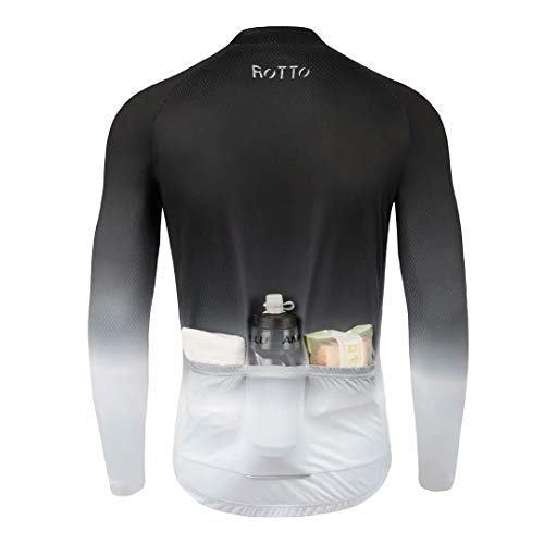 ROTTO Maillot Ciclismo Hombre Camiseta Ciclismo Manga Larga con Bolsillo Serie de degradados