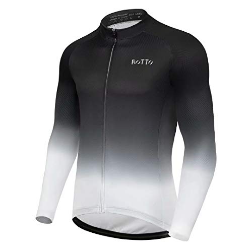 ROTTO Maillot Ciclismo Hombre Camiseta Ciclismo Manga Larga con Bolsillo Serie de degradados