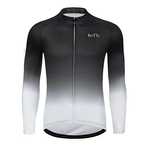 ROTTO Maillot Ciclismo Hombre Camiseta Ciclismo Manga Larga con Bolsillo Serie de degradados